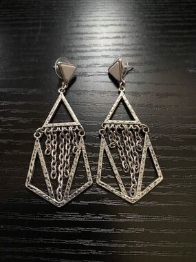 Silver Geometric Chain Drop Earrings - Women Jewelry